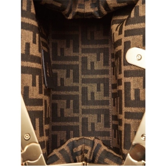 FENDI First Midi Nappa Leather Clutch Brown Camel Gold Hardware - Picture 6 of 12